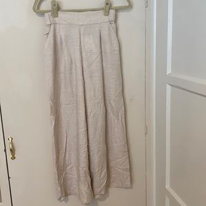 Cream high waisted linen cropped pants